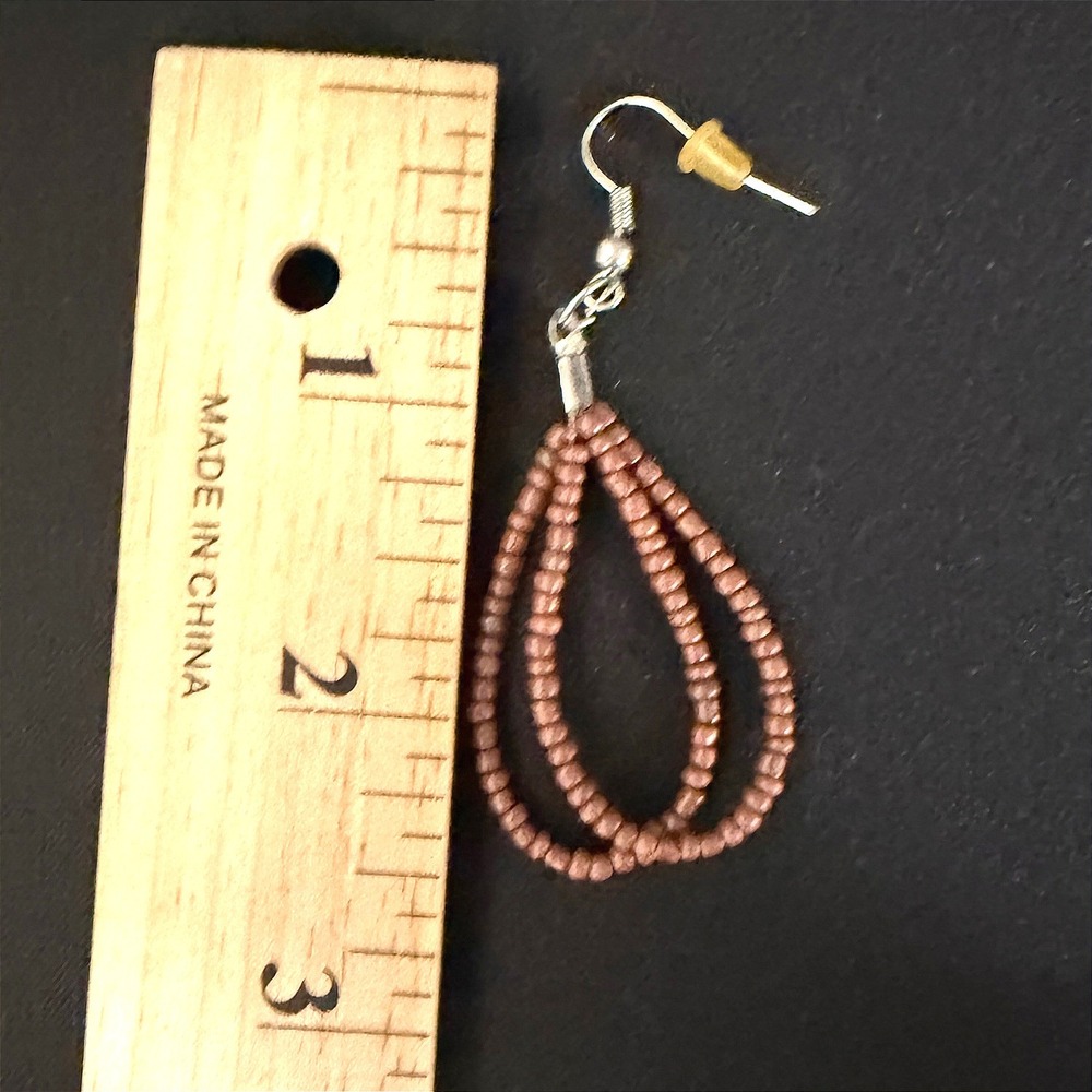 Handmade Beaded Necklace and Teardrop Earrings Set Brown Gold Tone - Picture 7 of 14